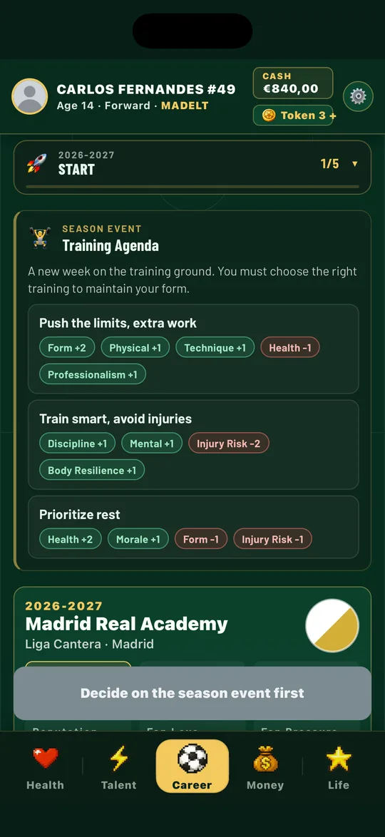 Season event: training agenda